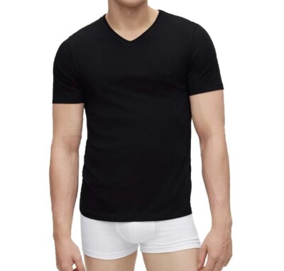 HUGO BOSS Pure Cotton Black V-Neck Regular Fit T-Shirt Tee Top Size S-2XL BNWOT
