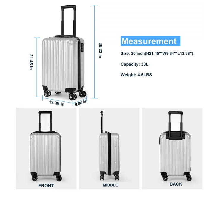 Carry On Luggage, 20" Hardside Suitcase ABS Spinner Luggage with Lock
