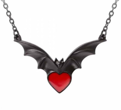 Sombre Desir Necklace, Black Bat, Dark Love, Red Heart, Gothic, Alchemy England