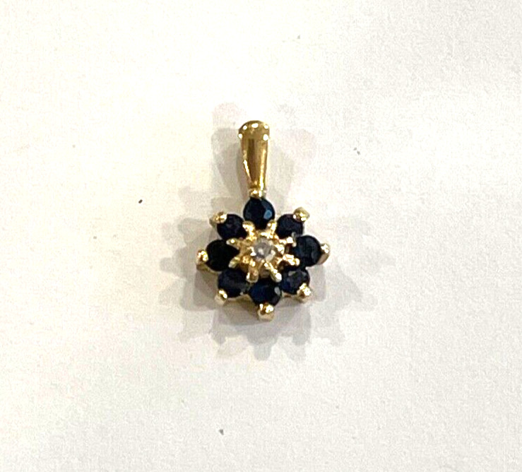 14k Yellow Gold Petite Sapphires Diamond Flower Pendant