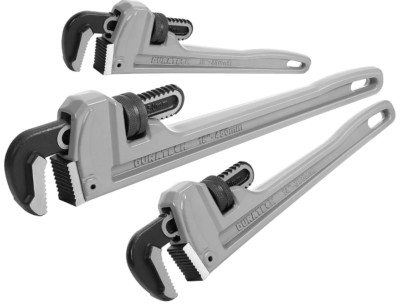 3-Piece Heavy Duty Aluminum Straight Pipe Wrench Set, 10'', 14'', 18'', Adjustable