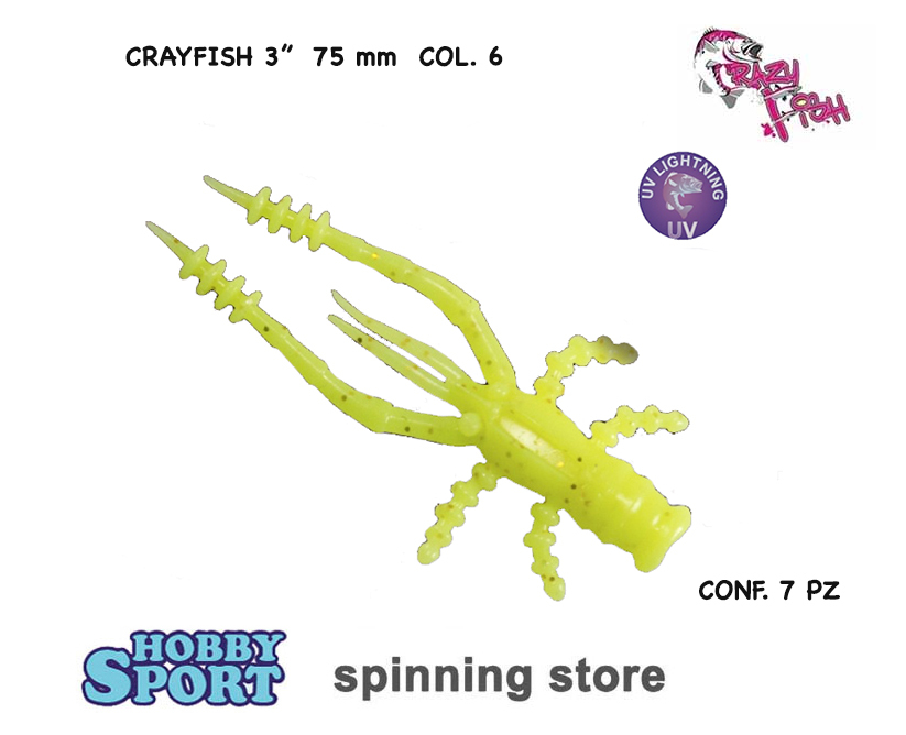 CRAYFISH 75 mm Col. 6 YELLOW AROMA SQUID - LIGHT ROCK FISHING PZ 7 CRAZY FISH