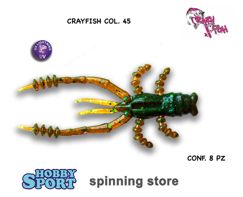 CRAYFISH 45 mm - Col. 45  AROMA SQUID  LIGHT ROCK FISHING  8 PZ  CRAZY FISH