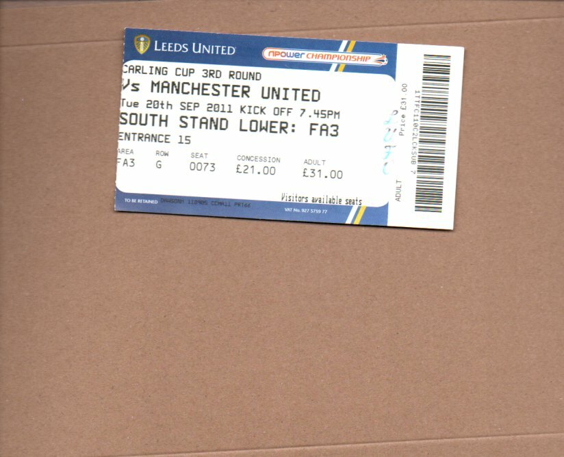 Used Ticket – Leeds United v Manchester United LC 20.9.2011  Leeds