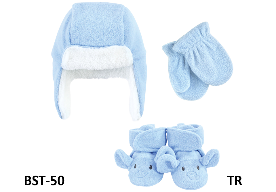 Hudson Unisex Baby Trapper Hat Mitten and Bootie Set, Blue Elephant 18-24 months