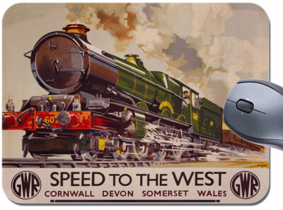 Devon Cornwall Wales Vintage Railway Poster Mouse Mat Speed West Train Mouse Pad