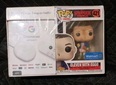 Chromecast 4K Google TV w/ Funko Pop Eleven w/Eggo Stranger Things #421 NEW