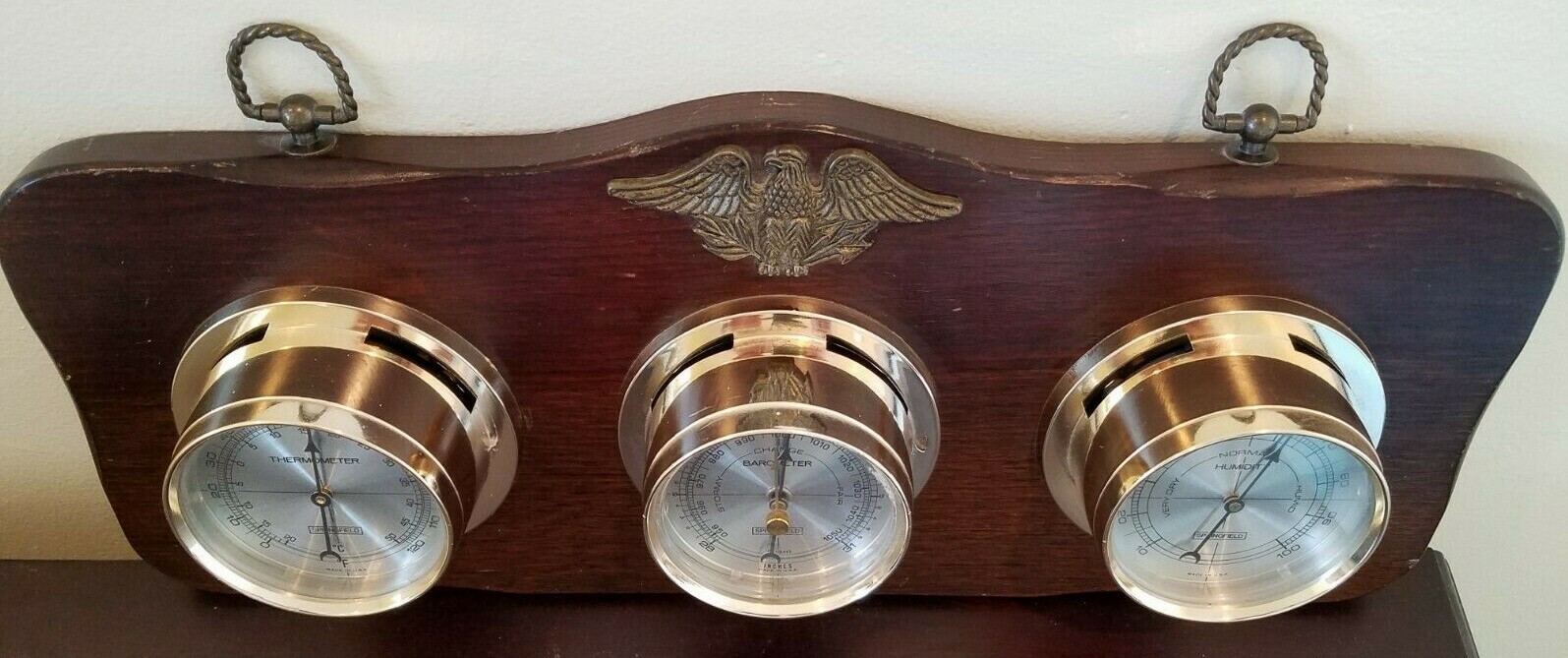 Vintage Springfield Weather Station Wood Barometer USA Thermometer Humidity