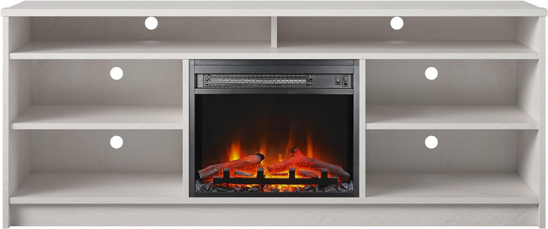 With Electric Fireplace Insert And 6 Shelves, Ivory Oak