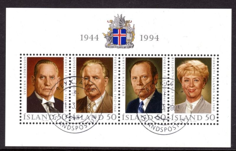 Iceland Scott # 788 VF Cancelled 1994 Presidents of Iceland Souvenir Sheet #2