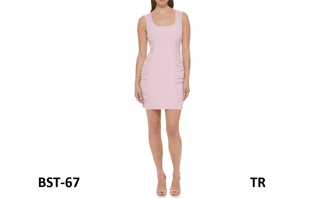 GUESS Women's Side Rouched Sleeveless Square Neck Dress, Light Rose, 10