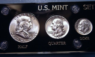 1955 MINT SILVER SET of U.S. COINS LUSTROUS BRILLIANT UNCIRCULATED MOSTLY CHOICE