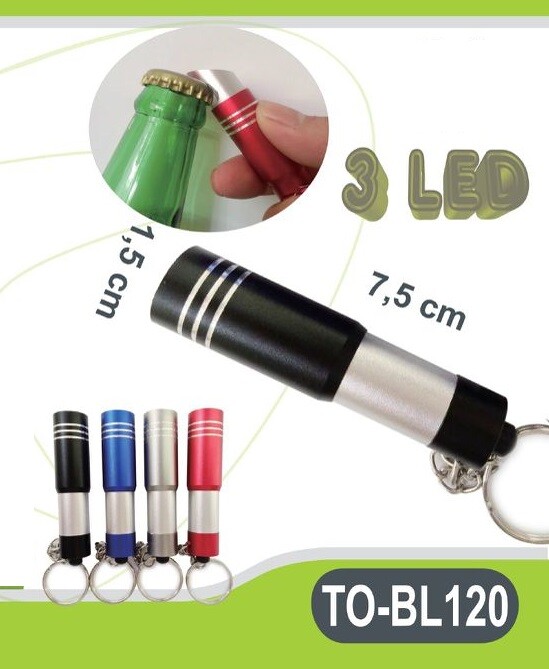 Mini Torcia TeKone TO-BL120 Con Apribottiglia 3 Led Alluminio hsb