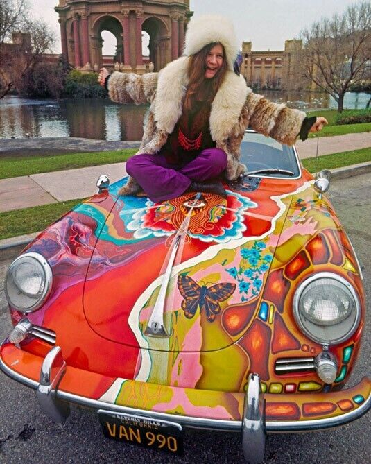 Famous Rock Singer JANIS JOPLIN On Her Car Glossy 8x10 Photo Artist Print Poster