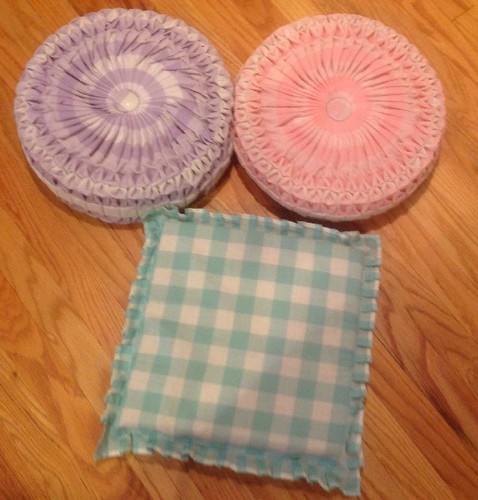 Set 3 Vtg Mid Century Pintucked Pleated Tucked Throw Pillows Gingham Pink Green