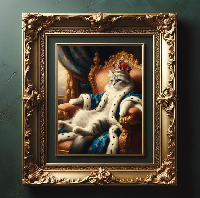 King Grey Tabby Cat Royal Renaissance Vintage Classy Academia Painting print art