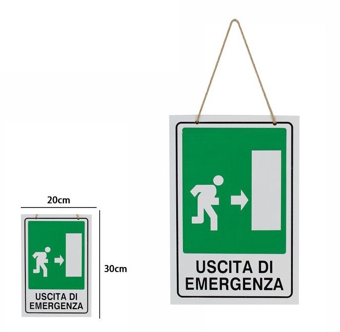 Cartello Segnaletico Uscita Di Emergenza Destra 30x20Cm In Legno Targa dfh