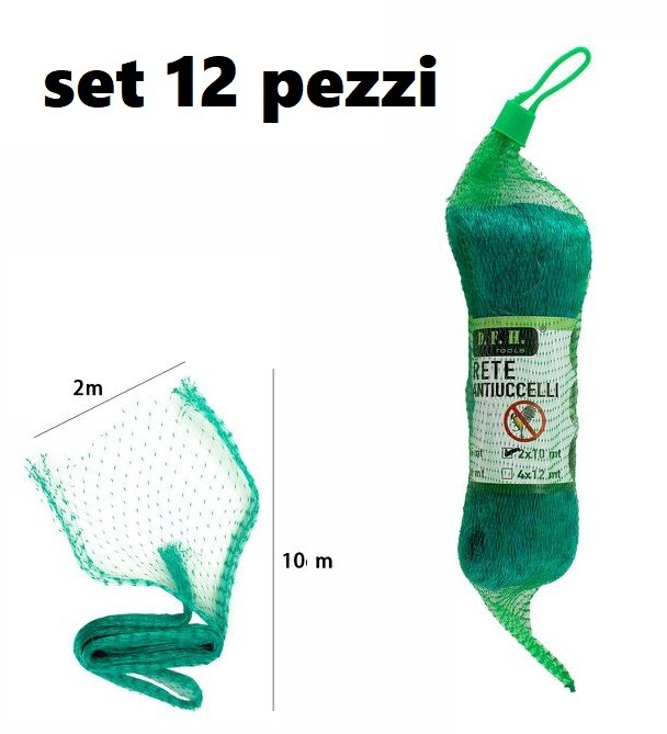 Set 12 Pezzi Rete Antiuccelli 2x10mt Anti Uccelli Volatili Piccioni Orto dfh