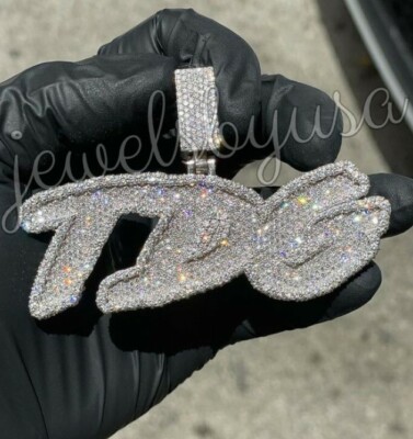 Pre-owned Nsg Men's 2.5ct Tester Passing Moissanite Studded Tdg Custom Name Pendant 925 Silver In White