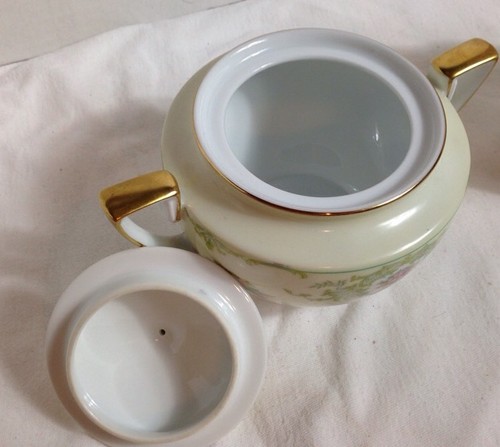 Vintage Noritake GLENDOLA Creamer and Sugar Bowl with Lid Creme Green Gold Trim