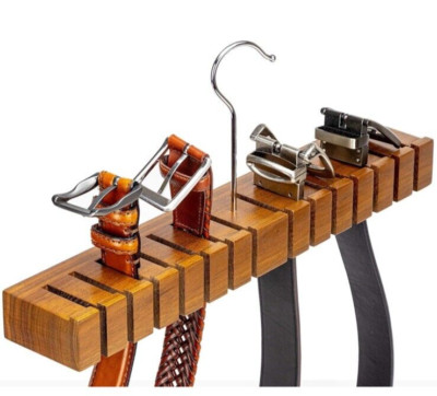 Houndsbay Block Belt Hanger & 14 Belt Rack Closet Organizer WALNUT