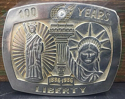Vintage STERLING BELT BUCKLE 100 YEARS STATUE OF LIBERTY NEW YORK TREASURY