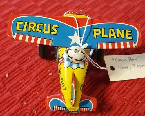 VINTAGE TIN WIND-UP CIRCUS PLANE ? YONE  MADE IN JAPAN  WORKS FABULOUS CONDITION