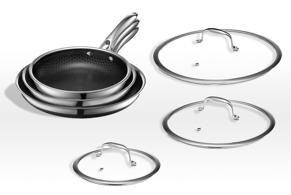 Set, 8, 10 And 12-inch Frying Pans With Lids