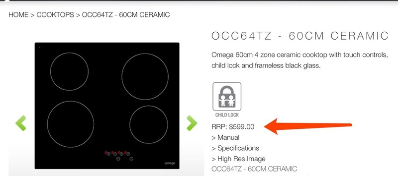 Brand New Omega 60cm 4 Zone Ceramic Cooktop Occ64tz Cooktops