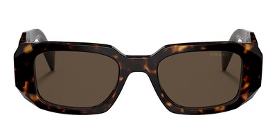Pre-owned Prada Pr 17ws 2au8c1 Tortoise Plastic Rectangle Sunglasses Brown Lens