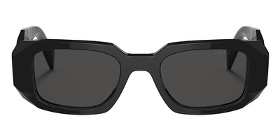 Pre-owned Prada Pr 17ws 1ab5s0 Black Plastic Rectangle Sunglasses Grey Lens In Gray