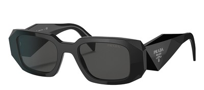 Pre-owned Prada Pr 17ws 1ab5s0 Black Plastic Rectangle Sunglasses Grey Lens In Gray