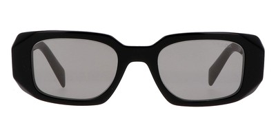 Pre-owned Prada Pr 17ws 1ab07z Black Plastic Rectangle Sunglasses Grey Mirror Lens
