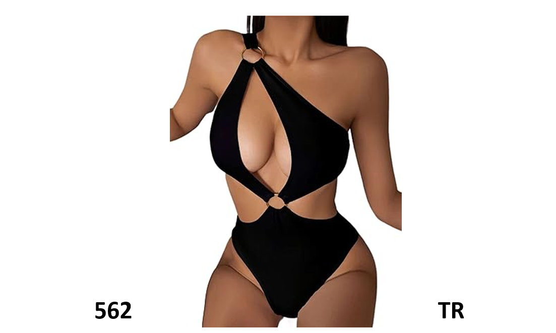 Hilinker Women Sexy Ring Front Cut Out One Piece Swimsuit Halter Bathing Suit, S