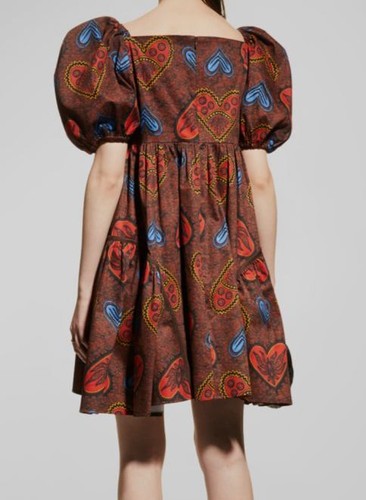 Pre-owned Autumn Adeigbo $1095  Women's Brown Leilani Heart Puffed Sleeve Mini Dress Size 4