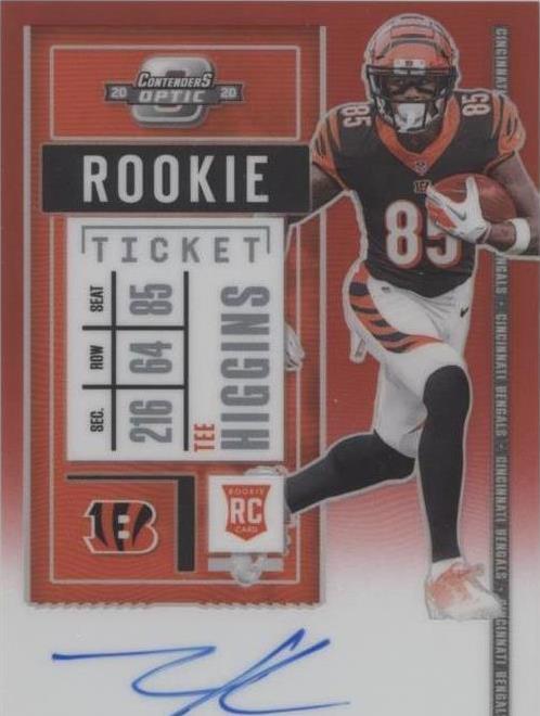 2020 Panini Contenders Optic - Rookie Ticket RPS Autographs Red #113 Tee Higgins /199 (AU, RC)