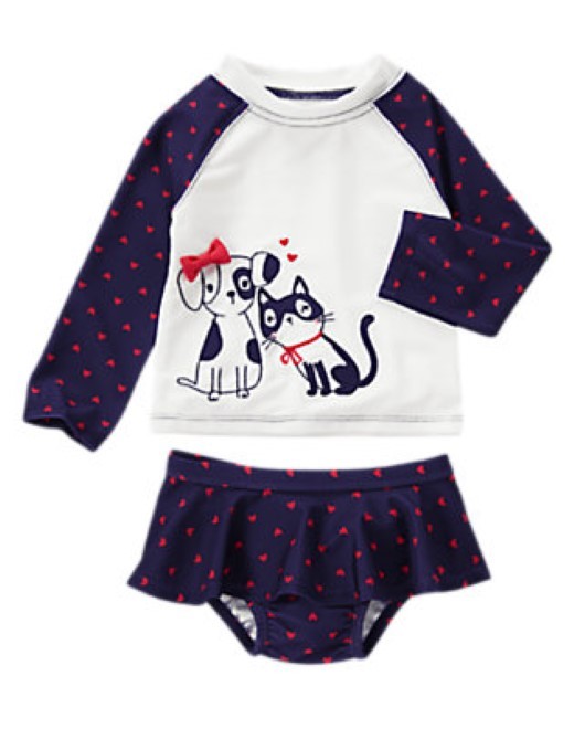 

NWT Gymboree комплект рашгардов с юбкой в виде сердечек кошек и собак, купальник, комплект для плавания для девочек 5 лет, Multi-color with gym navy