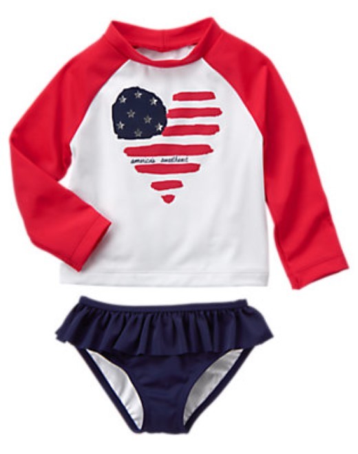 

NWT Gymboree Патриотический американский флаг в форме сердца, рашгард, купальник, комплект для плавания для девочек 4 лет, Multi-color with red/white/blue