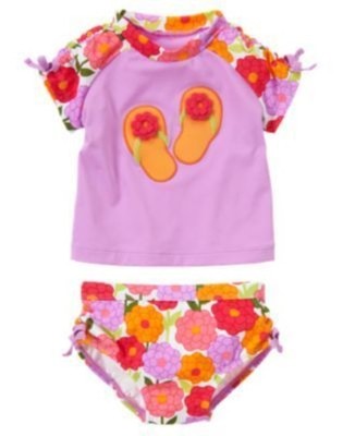 

NWT Gymboree Цветочные шлепанцы Рашгард Двухсекционный купальник Купальник 3-6 месяцев, Многоцветный