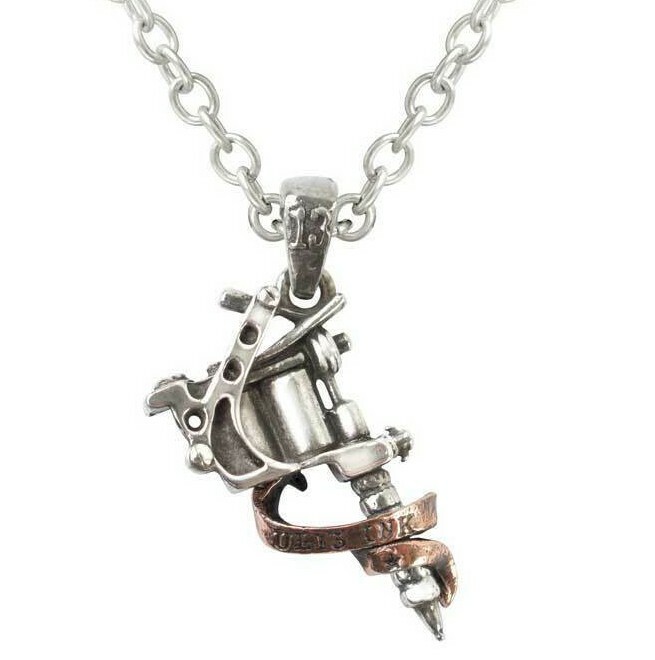 Alchemy Gothic Tattoo Gun Machine Pendant Multi Tone Pewter