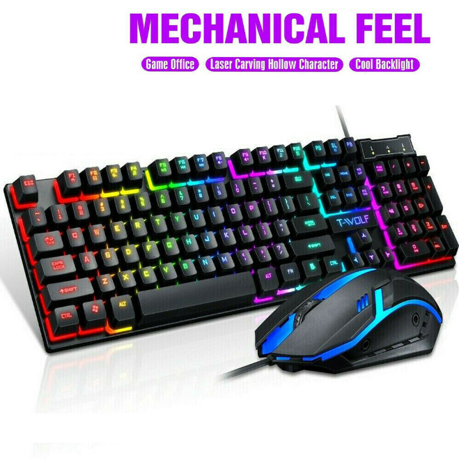 Gaming Keyboard and Mouse Combo Ergonomic For Computer Desktop RGB LED Backlight