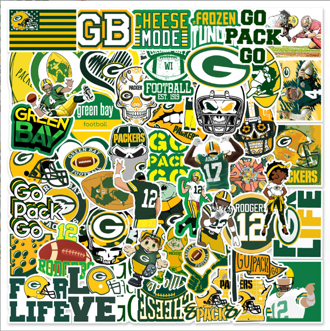 50 Pcs Stickers Green Bay Packers NFL Sport Luggage Skateboard Phone Laptop Car