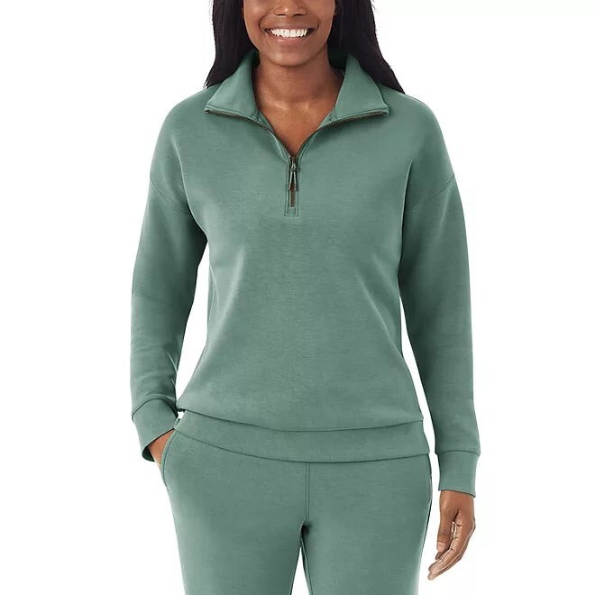MEMBERS MARK Women`s Moisture Wicking Quarter Zip Pullover - Green Sage Sz.M