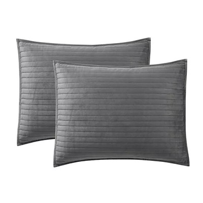 3 Piece Velvet Quilt Set (Grey, King)