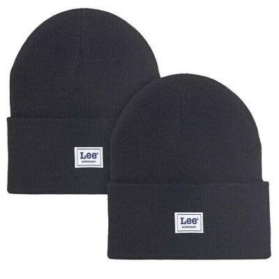 Lee Workwear Knit Beanie Hat Men 2pk Comfort Fit Fold Up Cuff Stay Warm  Black