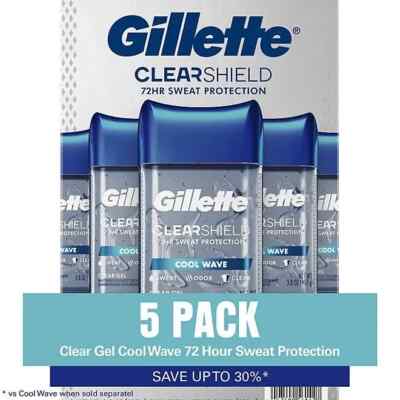 Gillette Cool Wave Men's Antiperspirant and Deodorant Clear Gel - 5 Pack