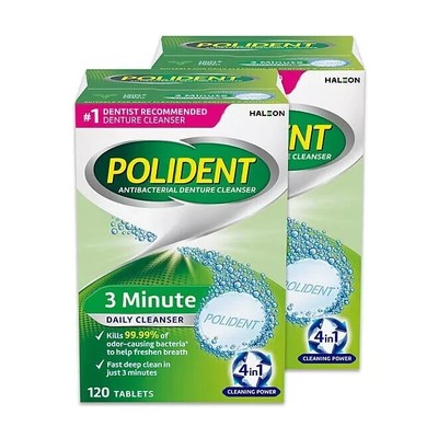 Polident 3-Minute Triple-Mint Antibacterial Denture, Effervescent Tablets 240 ct