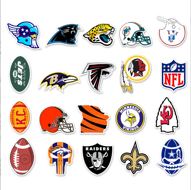 50 Pcs / Set Vinyl Stickers NFL Teams LOGO Football Fridge Bomb Waterproof Decal