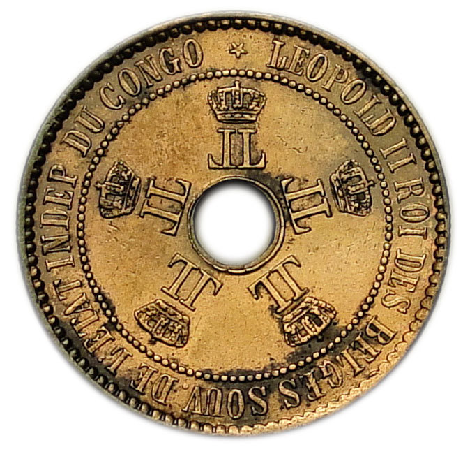 CONGO FREE STATE 5 CENTIMES 1888 XF Leopold II Key date!
