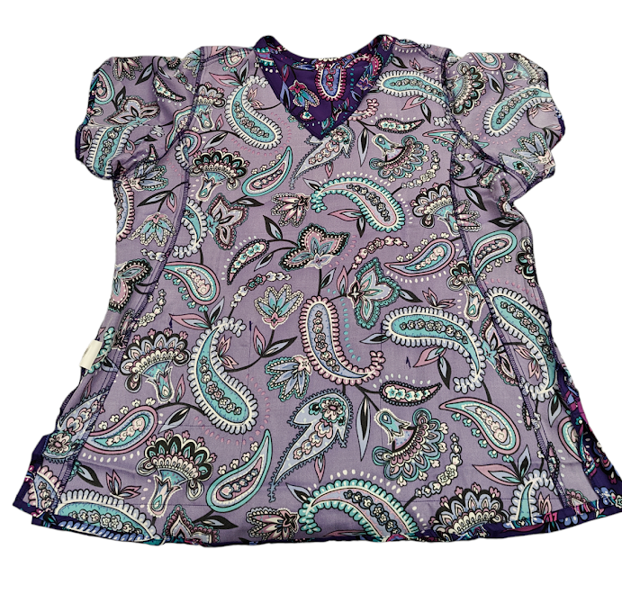 Vera Bradley Halo V6117 MAK  Makani Paisley Blackberry V-Neck Print Scrub Top